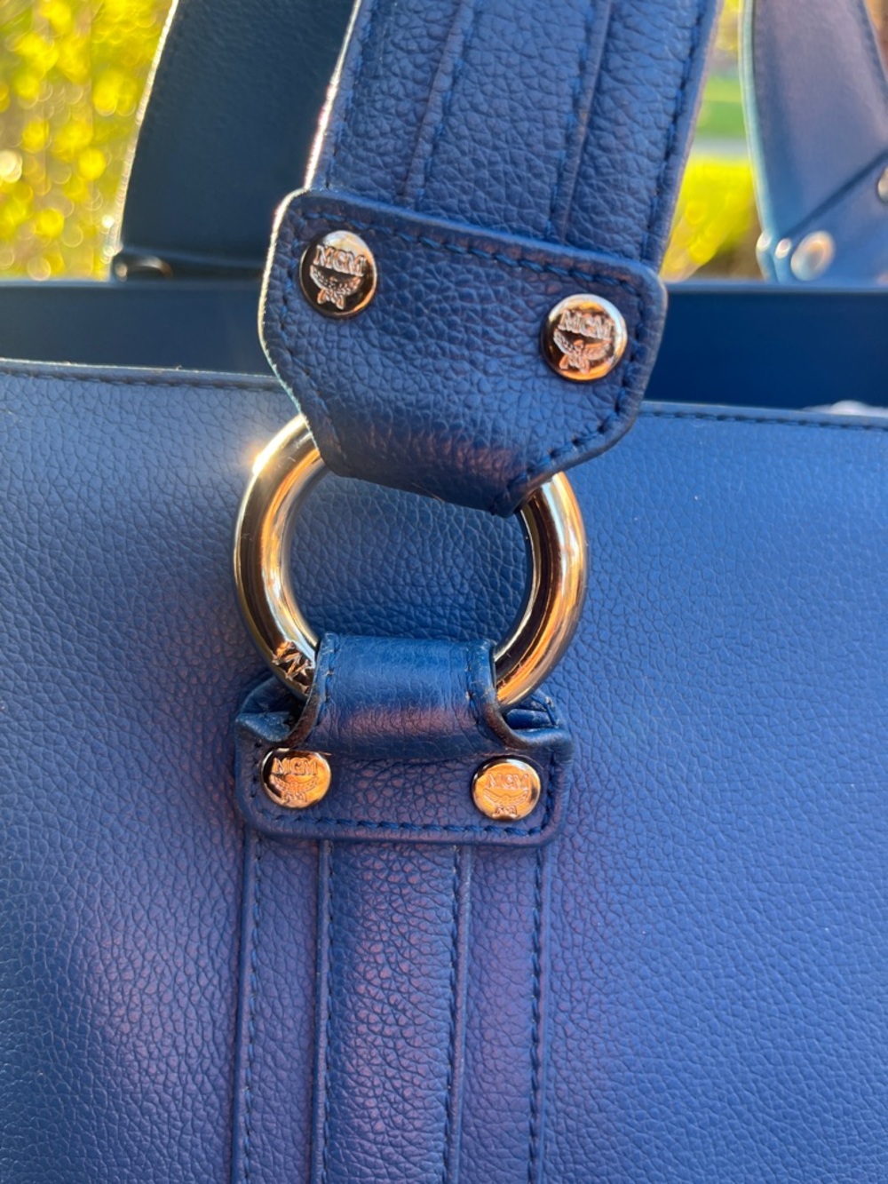 MCM  Blue Leather Satchel with Silver Hardware and end pockets - Picture 10 of 15